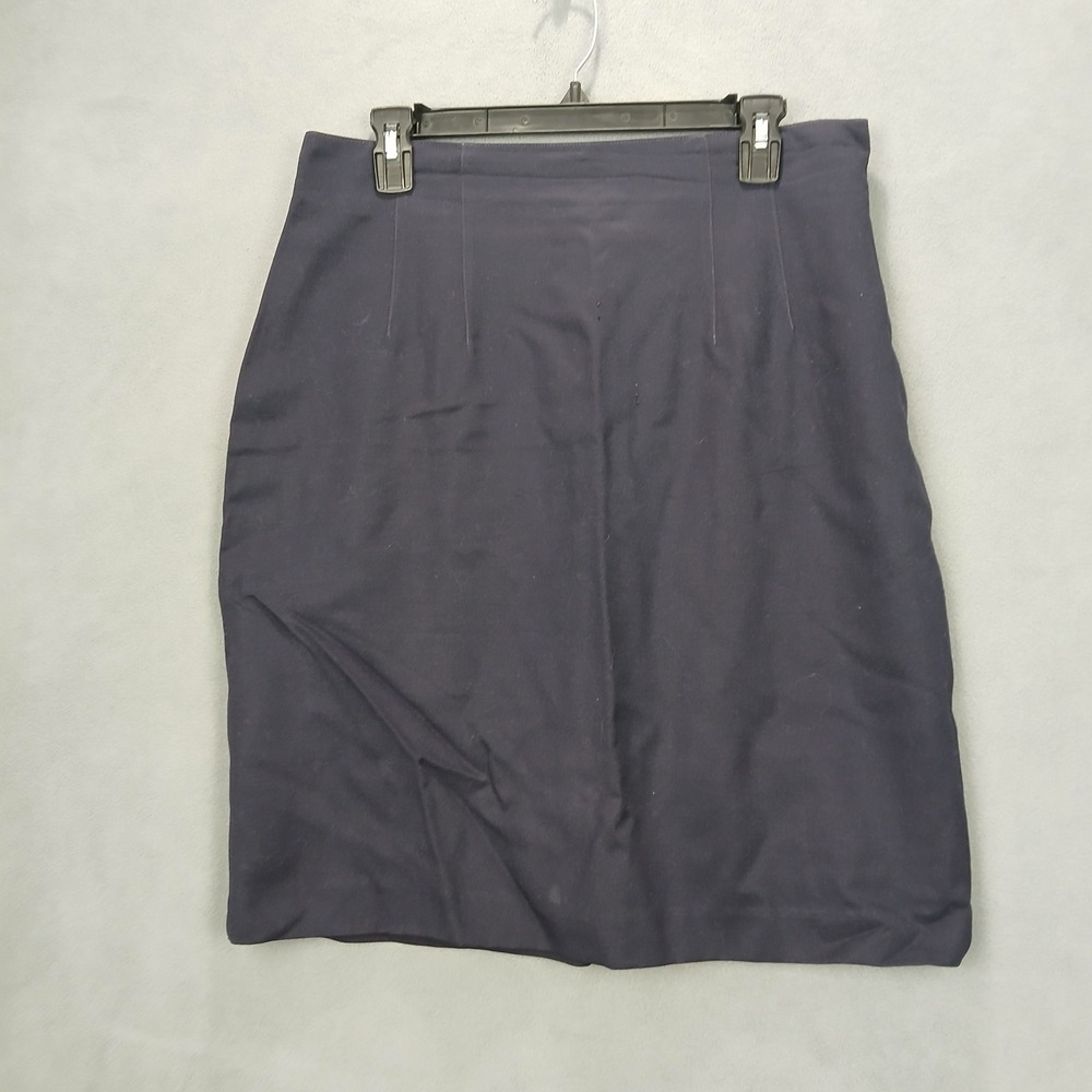 Vintage Delicia Pencil Skirt Womens 14 Dark Blue Wool Pleated Back Zip Business